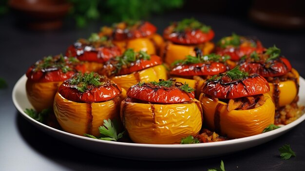 Stuffed roasted peppers with rice and mushrooms