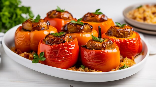 Stuffed roasted peppers with rice