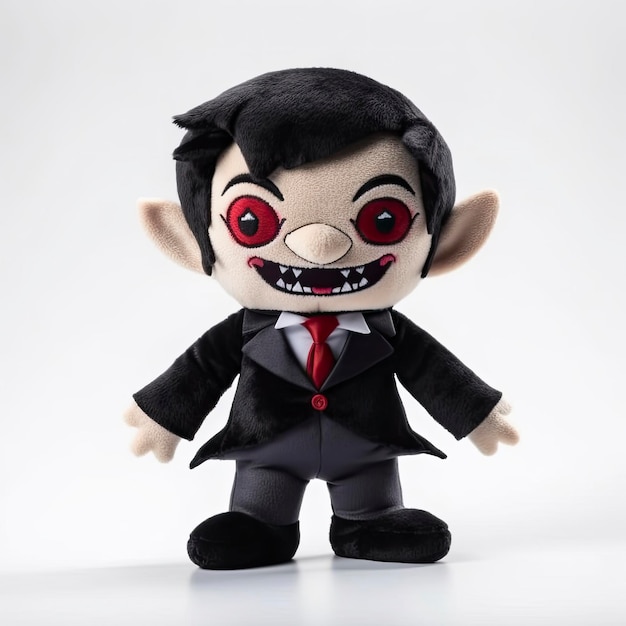 A stuffed vampire in black clothes