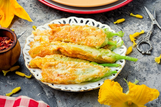 Stuffed zucchini flowers