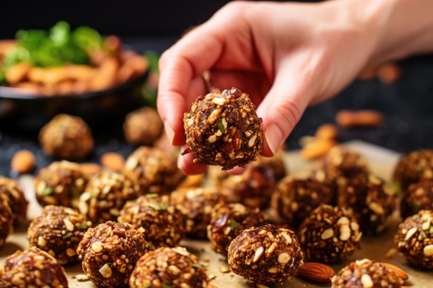 Stuffing a date with nuts to make a ball