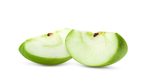 Stuk van groene appel dat op een wit wordt geïsoleerd