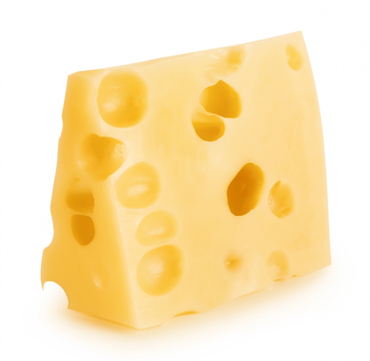 Foto stukje kaas met grote gaten