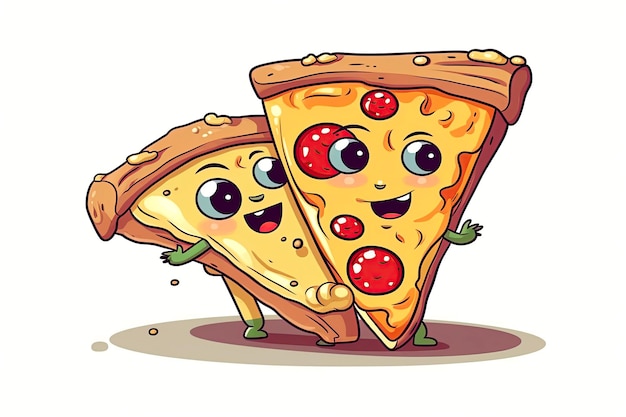 Stukje pizza op witte geïsoleerde achtergrond Leuke cartoon karakter Generatieve AI illustratie