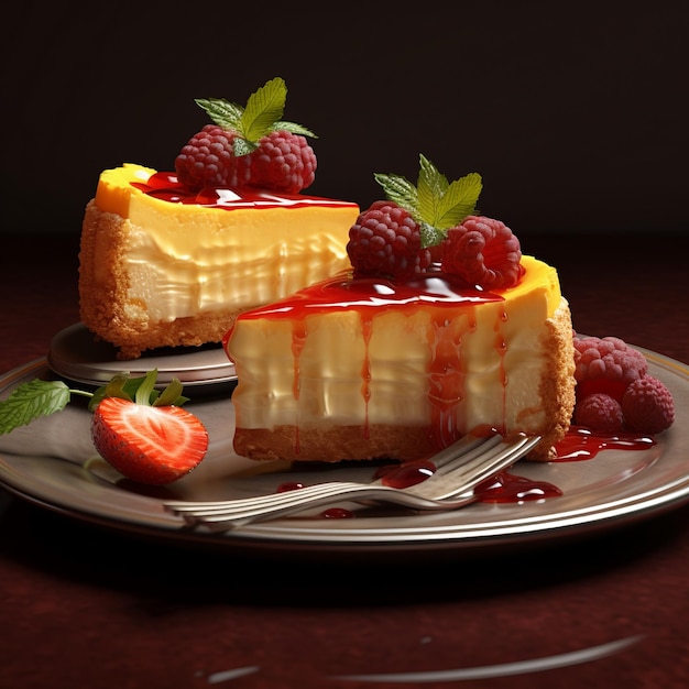 Stukjes cheesecake met aardbei