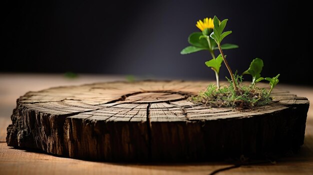 Foto il tronco di un albero con una pianta che cresce nello stile dell'attribuzione creative commons