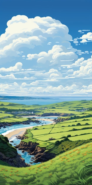 Foto una splendida illustrazione in 2d della mozzafiato valle di bude cornwall