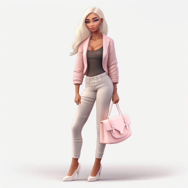 Foto splendidi rendering 3d barbie bionda alla moda che fa shopping sfrenato aumenta la tua immaginazione con chic st