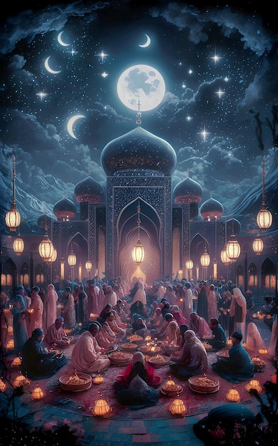 A stunning 3D render of a festive Ramadan scene