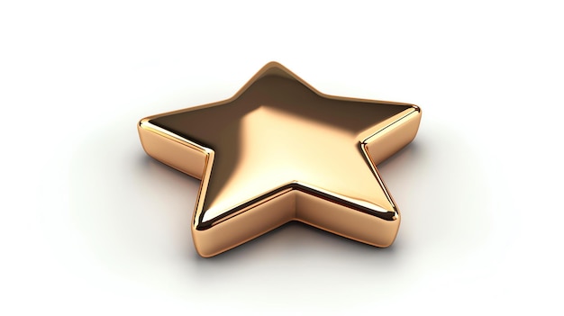 A stunning 3D rendered gold star icon radiating elegance and success stands out boldly on a clean white background perfect for eyecatching designs
