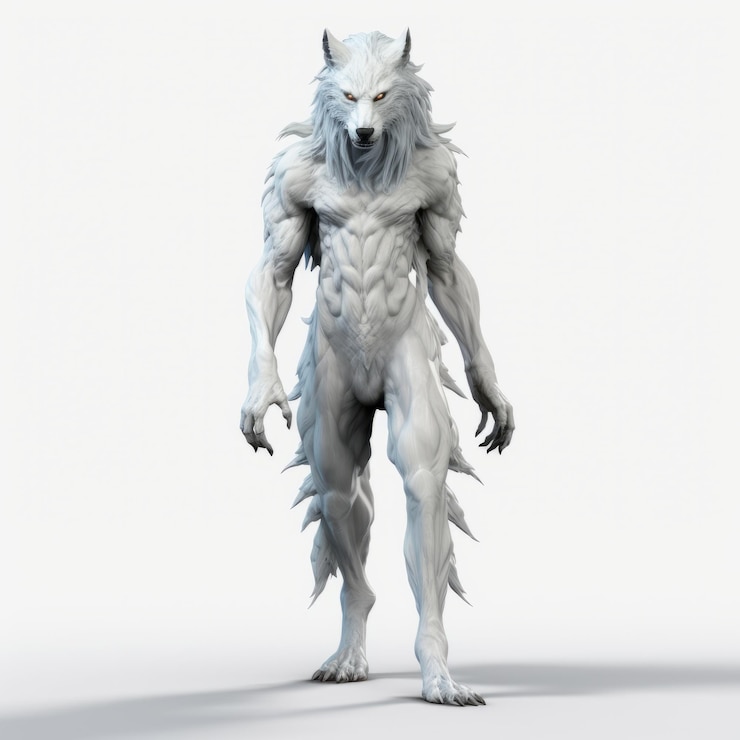 Photo stunning 3d white werewolf unique junglecore character design
