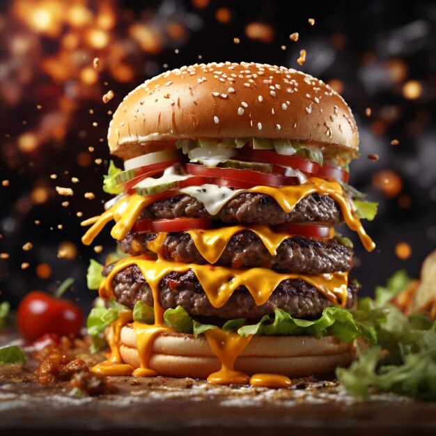 멋진 4K 음식 사진으로 입맛있는 햄버거를 포착합니다.