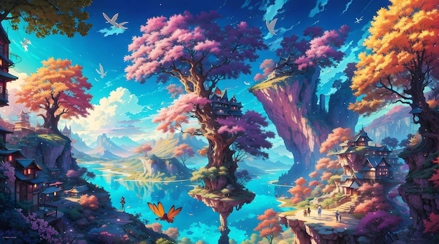 Premium AI Image  A stunning 4K wallpaper set in a whimsical anime  dreamscape generated by ai