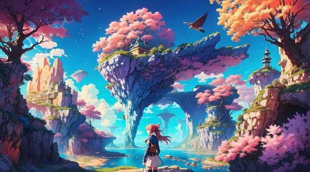 Premium AI Image  A stunning 4K wallpaper set in a whimsical anime  dreamscape generated by ai