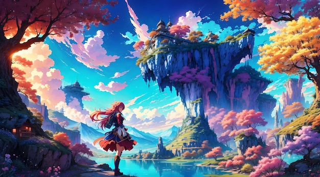 A stunning 4K wallpaper set in a whimsical anime dreamscape generated by ai