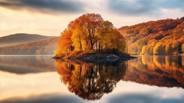 Photo stunning 8k autumn colors a majestic tree on an island