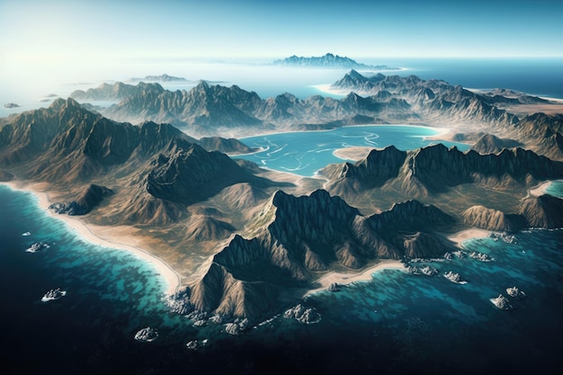 Stunning aerial panorama of the Pacific Ocean and the Rocky Mountains