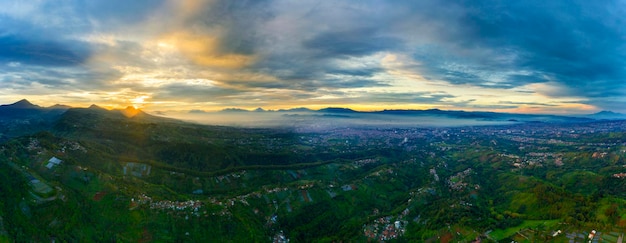 Stunning aerial panorama of valley with plantation