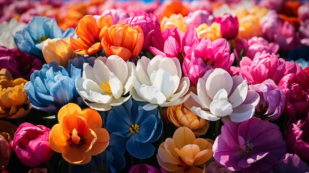 A stunning aerial view of blooming tulip fields depicting the joys of spring and natural beauty