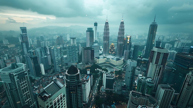 Photo a stunning aerial view of a modern city with skyscrapers reaching for the sky