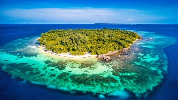 静けさの感覚と自然の美しさを呼び起こす人里離れた島の楽園の素晴らしい空撮