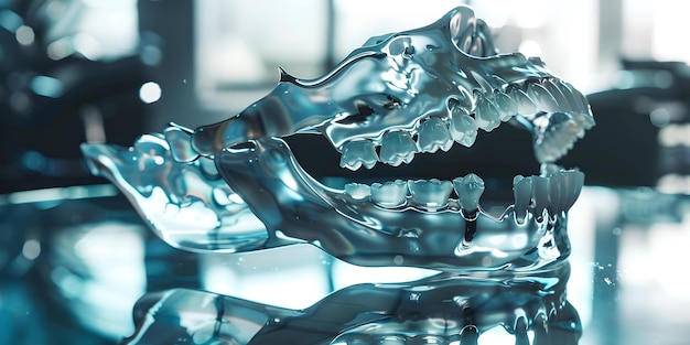 Stunning aigenerated glass animal skull on reflective surface modern artistic representation with a futuristic feel perfect for contemporary design projects AI