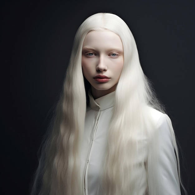Stunning albino beautiful woman girl high fashion long hair