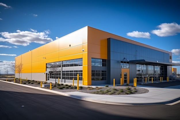 Stunning Arafed Building with Yellow and Gray Exterior Against a Beautiful Blue