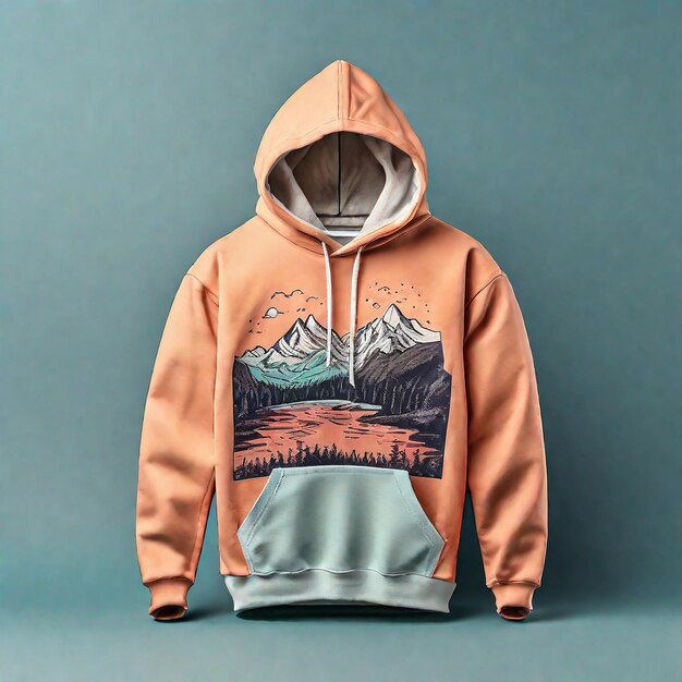 A stunning artwork hoodie mockup sweatshirt with pocket isolated on color background