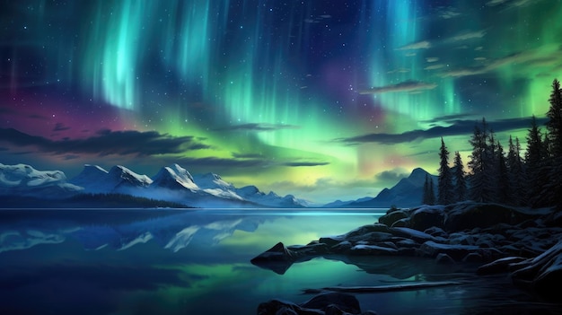 Photo a stunning aurora borealis lighting up the night sky