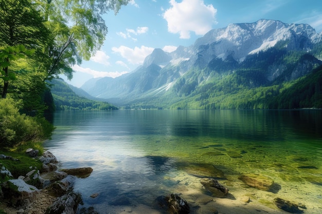 Stunning Austrian Alps lake with panoramic mountain views