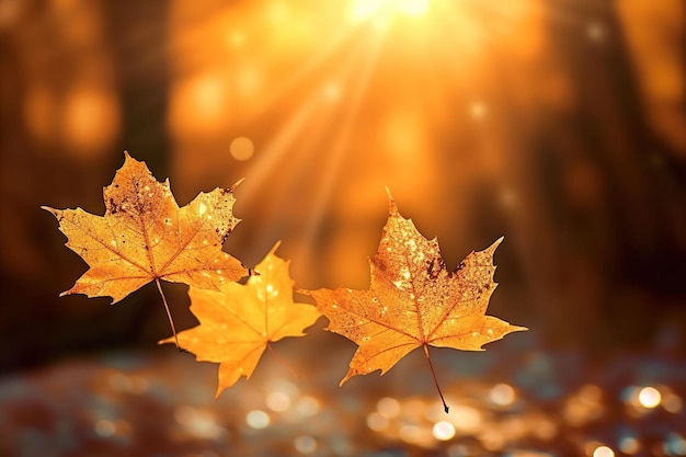 황색 잎 으로 장식 되어 있고 빛 에 싸인 멋진 가을 풍경