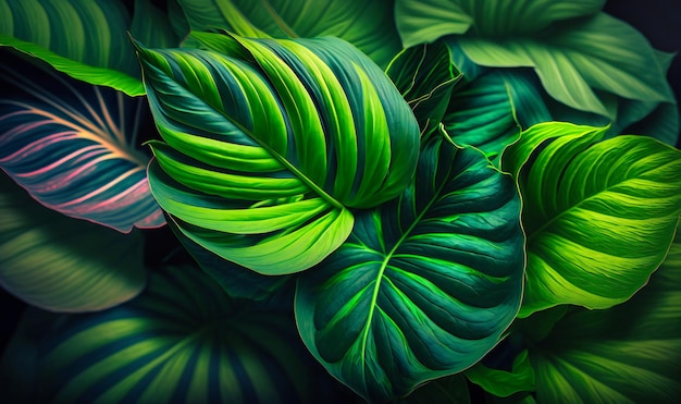 녹색 음영의 열대 잎의 멋진 배경