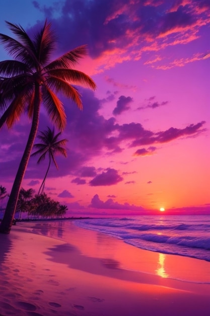 Stunning beach at sunset with palm trees