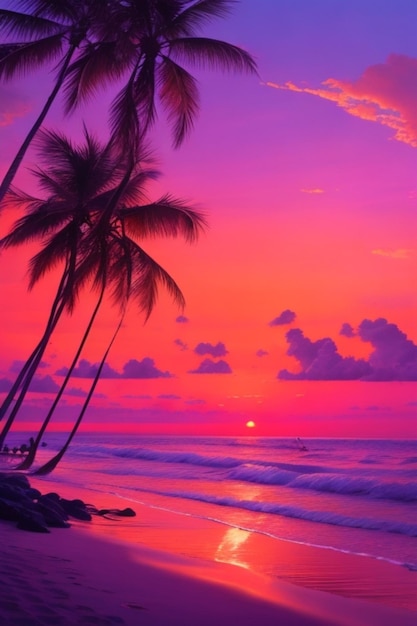 Stunning beach at sunset with palm trees