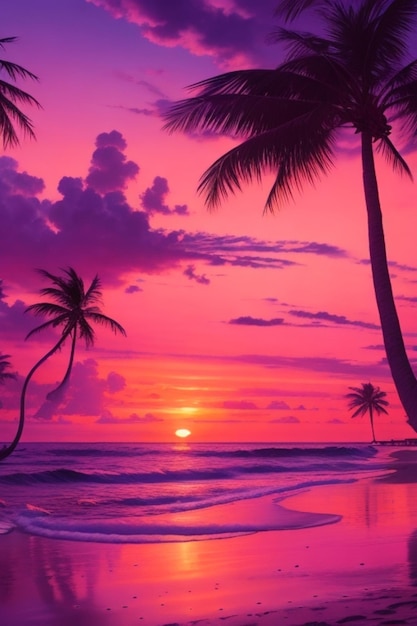 Stunning beach at sunset with palm trees