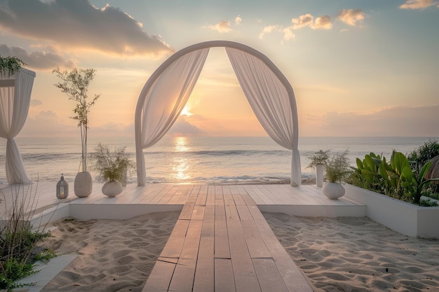 Photo stunning beach wedding setup with a view of the ocean