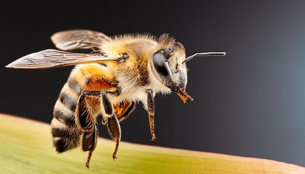 a stunning bee is flying isolated on transparent background macro incredible pollinator