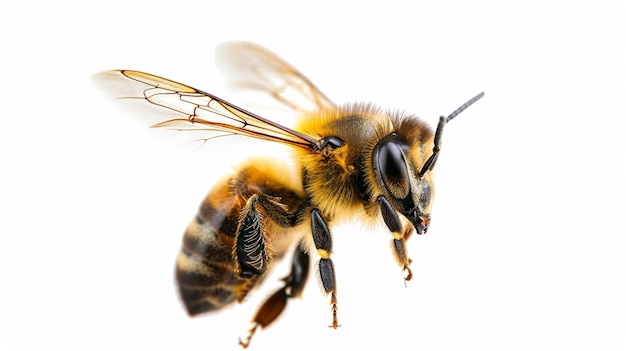 a stunning bee is flying isolated on white background macro incredible pollinator AI Generative