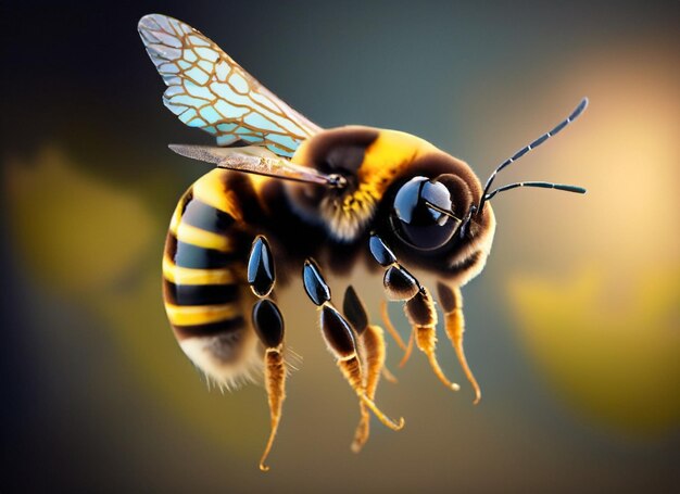 stunning bee is flying macro incredible pollinator generative ai