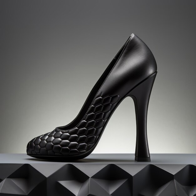 Photo stunning black leather texture 3d heels with overlapping patterns