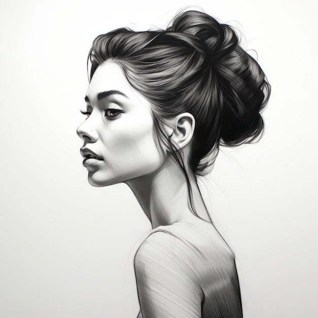 Stunning Black and White Pen Portrait of a Woman's Profile