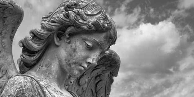 Photo a stunning black and white photo of an angel statue perfect for adding a touch of elegance to any project