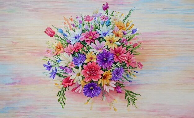 Photo a stunning bouquet of flowers with a soft and dreamy watercolor background