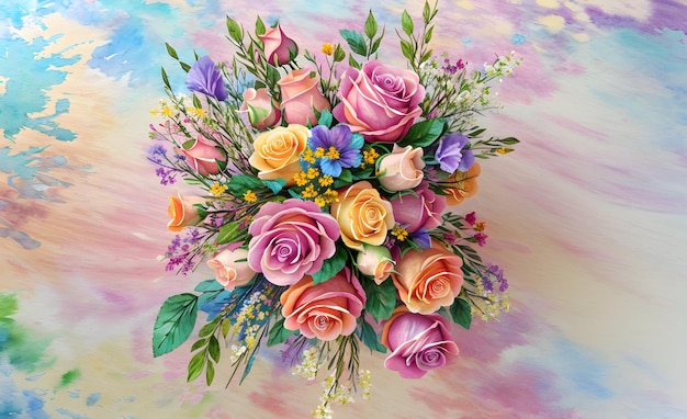 Удивительный букет цветов с мягким и мечтательным акварельным фоном