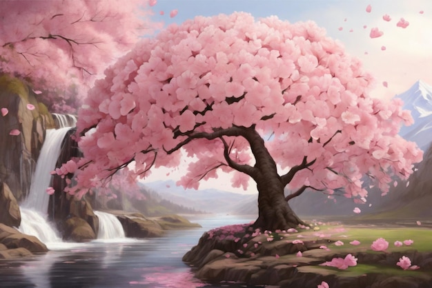 Потрясающее вишневое дерево в полном цвете с нежными розовыми лепестками