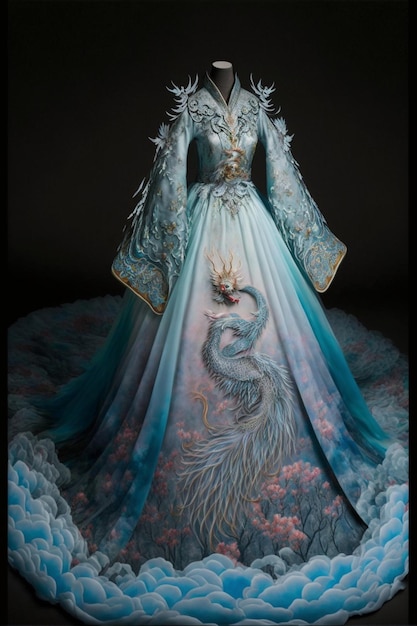 Stunning chinese hanfu silk wedding dress embroidered generative ai