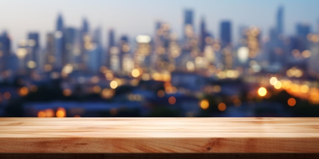 Stunning Cityscape Backdrop on a Rustic Wooden Table AweInspiring Stock Image Generated by AI