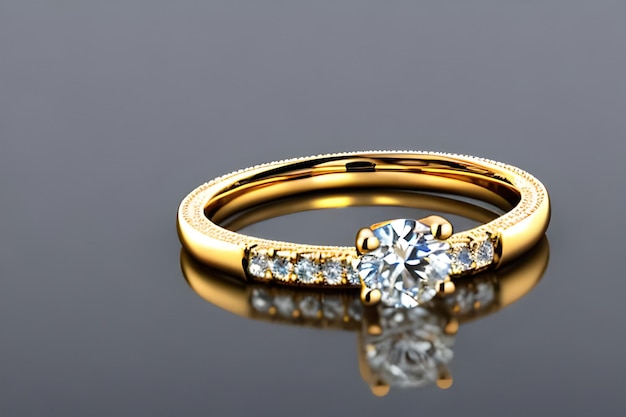 Потрясающий снимок крупным планом одного обручального кольца, изящно переплетенного, символизирующего вечную связь любви и преданности. Ювелирное золотое кольцо с бриллиантом на годовщину святого Валентина или помолвку