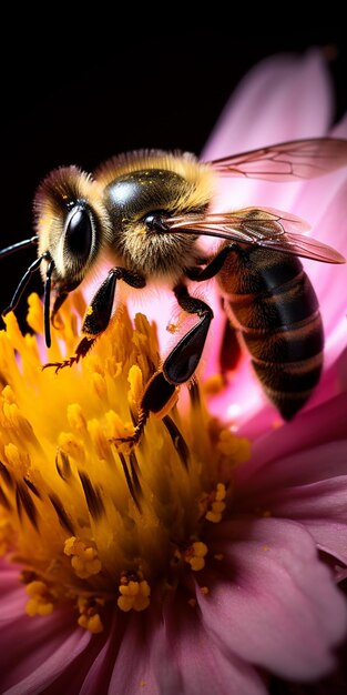 Stunning CloseUp of Bee Pollinating Vibrant Flower generate by AI